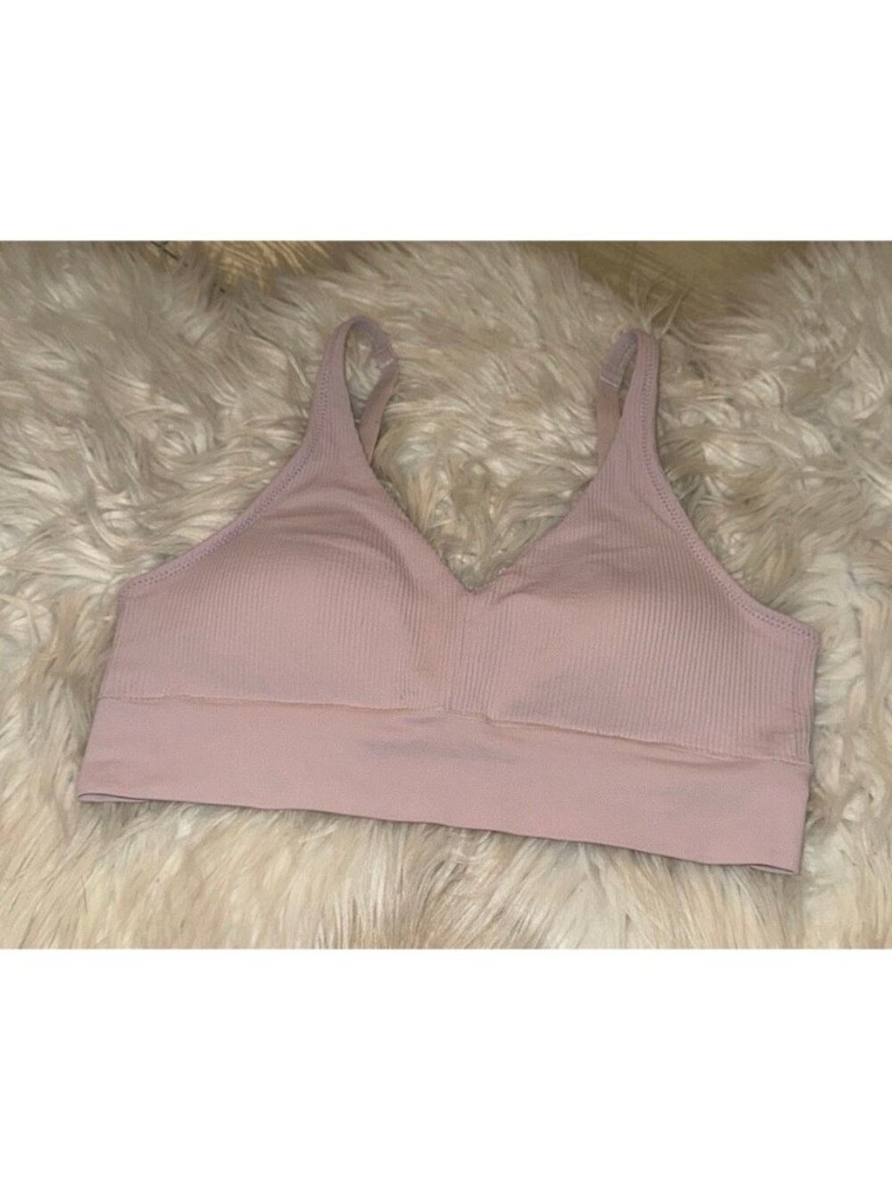 Jockey Ribbed V‑Neck Molded Cup Bra Wire Free Pullover Womens M Medium Pink